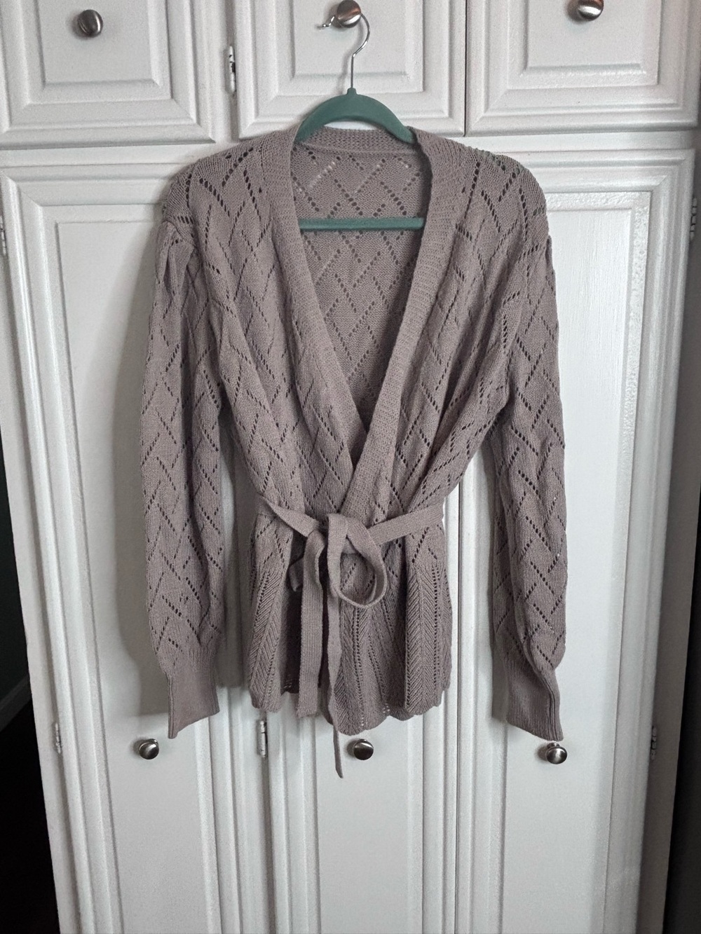 Grey Open Knit Wrap Cardigan with Tie Belt sz XL